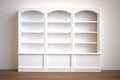 1:12 Scale Miniature Wood Bookcase, 3 Arched Sections, 4 Tiers, Lower Cupboards, 6-15/16 inch tall, DIY Dollhouse Supply (white)