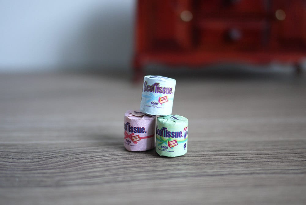 1:12 Scale Miniature Toilet Paper Rolls, Set of 3, 9/16 inch tall, DIY Dollhouse Supply