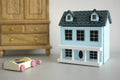 1:12 Scale Miniature Little House with Hinged Front and Roof, 2 Rooms, 2-3/8 inch tall, DIY Dollhouse Supply (light blue)