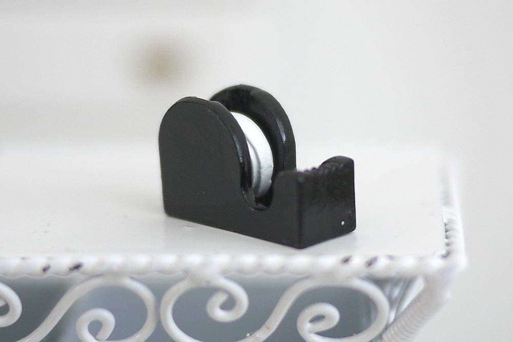 1:12 Scale Miniature Tape Dispenser with Tape Roll, 11/16 inch long, DIY Dollhouse Supply (black)