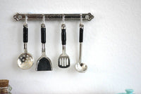 1:12 dollhouse miniature metal cooking utensils set with wall hanger slotted turner spatula ladle skimmer (silver style) - D042