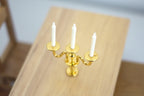 1:12 Scale Miniature Metal Candelabra, 3 Arms with Candles, 1-9/16 inch tall, DIY Dollhouse Supply (gold)