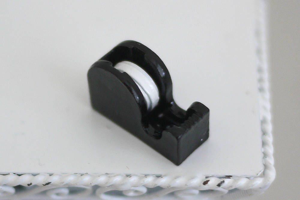 1:12 Scale Miniature Tape Dispenser with Tape Roll, 11/16 inch long, DIY Dollhouse Supply (black)