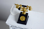 1:12 Scale Miniature Metal Rotary Dial Telephone, 5/8 inch wide, DIY Dollhouse Supply (black and gold)