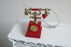 1:12 Scale Miniature Metal Rotary Dial Telephone, Ornate Style, 5/8 inch wide, DIY Dollhouse Supply (red and gold)