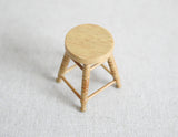 Miniature stained wooden short stool with round top 1:12 scale chair - D036