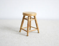 Miniature stained wooden short stool with round top 1:12 scale chair - D036