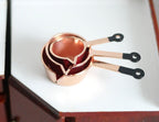 1:12 Scale Miniature Metal Saucepans with Black Handles, Set of 3, 1-15/16 inch long, DIY Dollhouse Supply (copper)