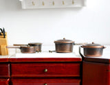 Dollhouse Supplies Cooking Pots with Lids 1:12 Scale Miniature Pots with Handles Set of 4 (Bronze) - E035