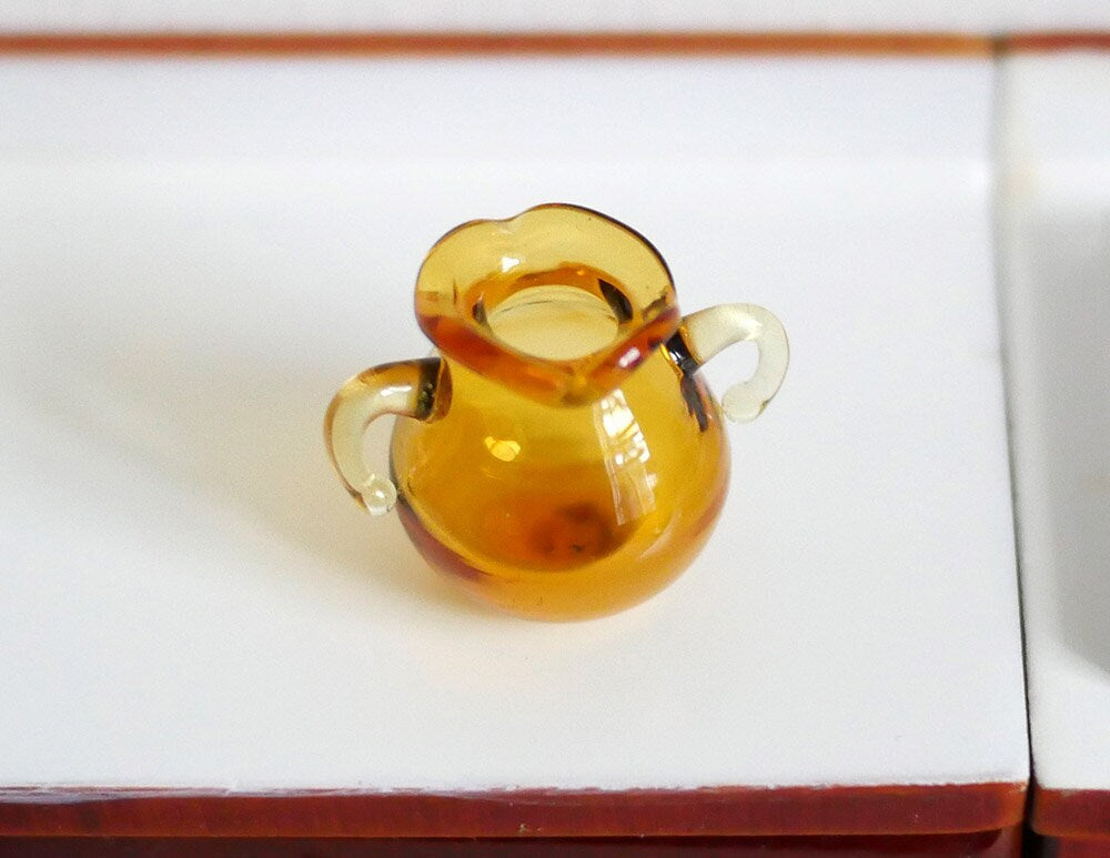 1:12 Scale Miniature Glass Jug with Two Handles, 13/16 inch tall, DIY Dollhouse Supply (brown)