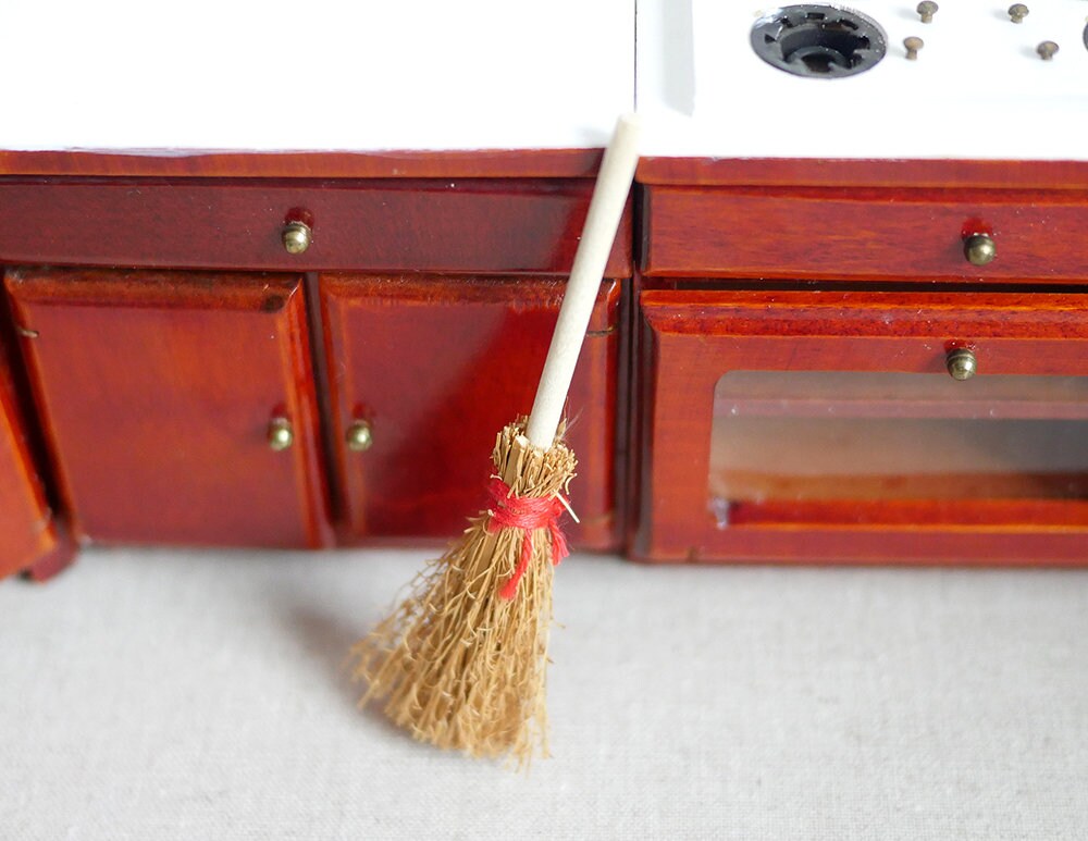 1:12 Scale Miniature Straw Broom with Wood Handle, 3-3/8 inch tall, DIY Dollhouse Supply