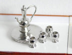 1:12 Scale Miniature Holloware Tea Set with Teapot, 4 Glasses and Tray, Set of 6, 1-1/16 inch tall, DIY Dollhouse Supply (silver)