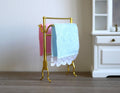 1:12 Scale Miniature Metal Freestanding Towel Rack with 2 Towels, 3-1/16 inch tall, DIY Dollhouse Supply (gold)
