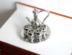 1:12 Scale Miniature Holloware Tea Set with Teapot, 4 Glasses and Tray, Set of 6, 1-1/16 inch tall, DIY Dollhouse Supply (silver)