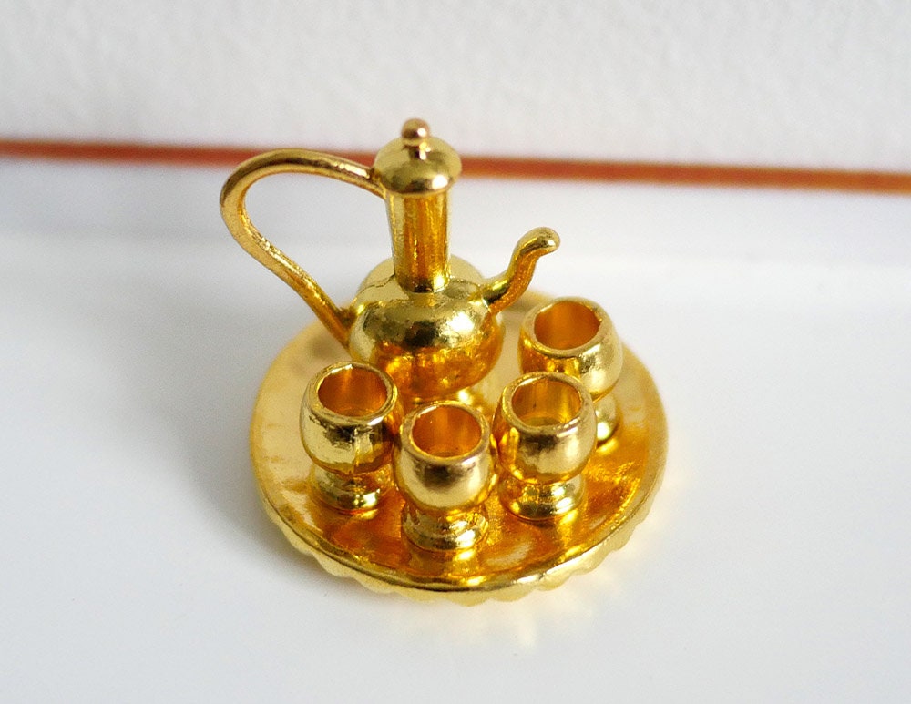 Dollhouse hollow ware dolls house 6-piece holloware teapot  1 12th scale miniature - F081