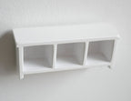 1:12 Scale Miniature Wood Wall Shelf with Hooks, 3 Cubbies, 3-1/8 inch long, DIY Dollhouse Supply (white)