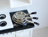 Dollhouse cooking pan cookware set dolls house 3-piece 1 12 miniature (Silver) - E037