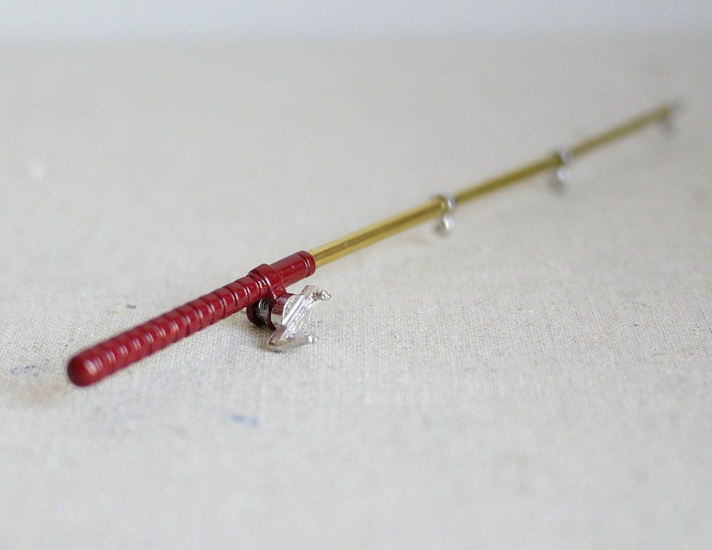 1:12 Scale Miniature Fishing Rod with Reel, 5-1/2 inch long, DIY Dollhouse Supply (metal)