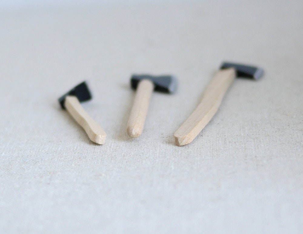 1:12 Scale Miniature Garden Tools, Axe, Hatchet and Hoe, Set of 3, 2-3/4 inch long, DIY Dollhouse Supply