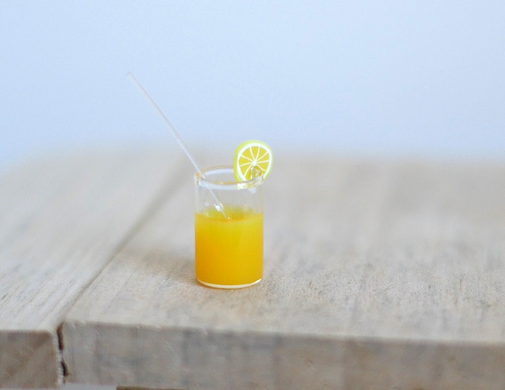 1:12 Scale Miniature Glass of Orange Juice, 1/2 inch tall, DIY Dollhouse Supply