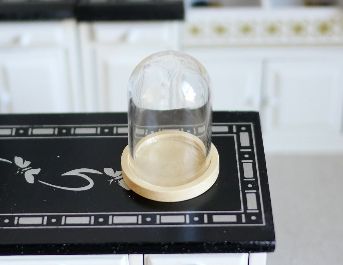 1:12 Scale Miniature Glass Dome on Round Wood Base, 1-5/8 inch tall, DIY Dollhouse Supply