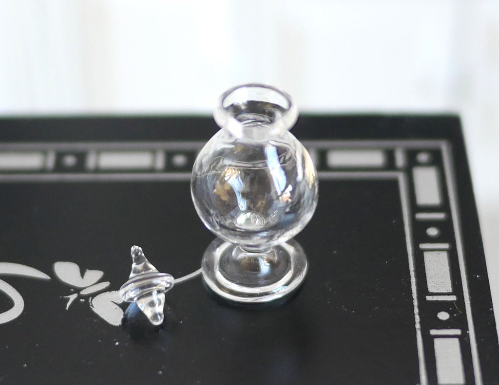 1:12 Scale Miniature Clear Glass Footed Candy Jar with Lid, 1-1/16 inch tall, DIY Dollhouse Supply (A15)