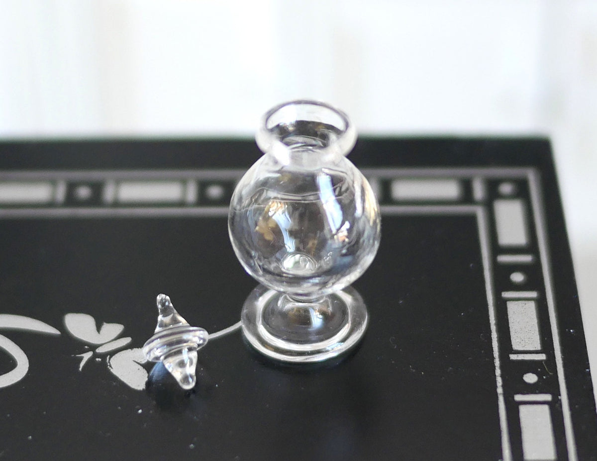 1:12 Scale Miniature Clear Glass Footed Candy Jar with Lid, 1-1/16 inch tall, DIY Dollhouse Supply (A15)