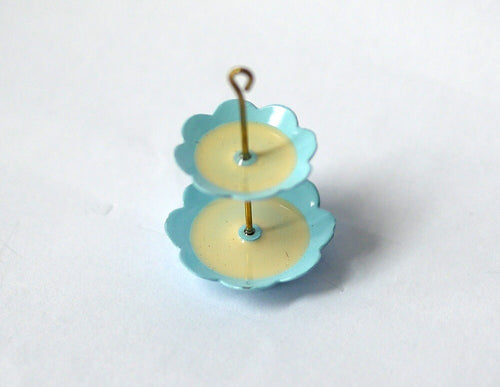 1:12 Scale Miniature 2 Tier Serving Stand, Scalloped Plates, 1-3/16 inch tall, DIY Dollhouse Supply (light blue)