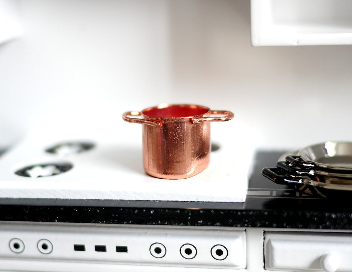 1:12 Scale Miniature Copper Plated Cooking Pot, 1-1/8 inch dia., DIY Dollhouse Supply