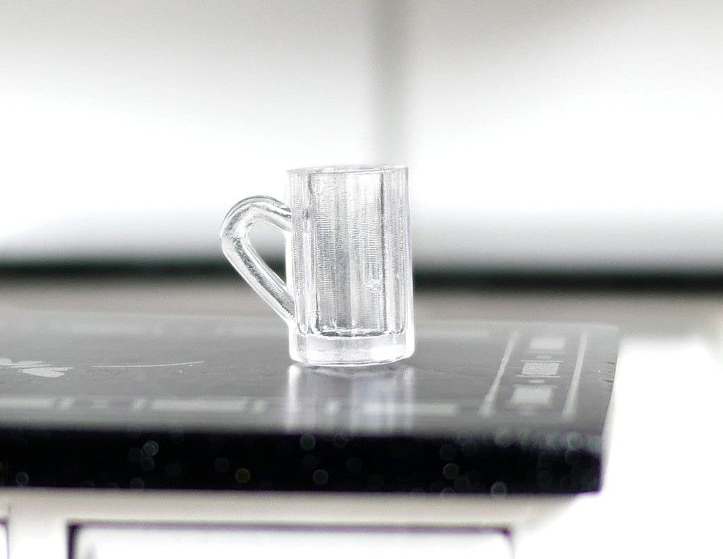 1:12 Scale Miniature Clear Glass Beer Mugs, Set of 2, 9/16 inch tall, DIY Dollhouse Supply