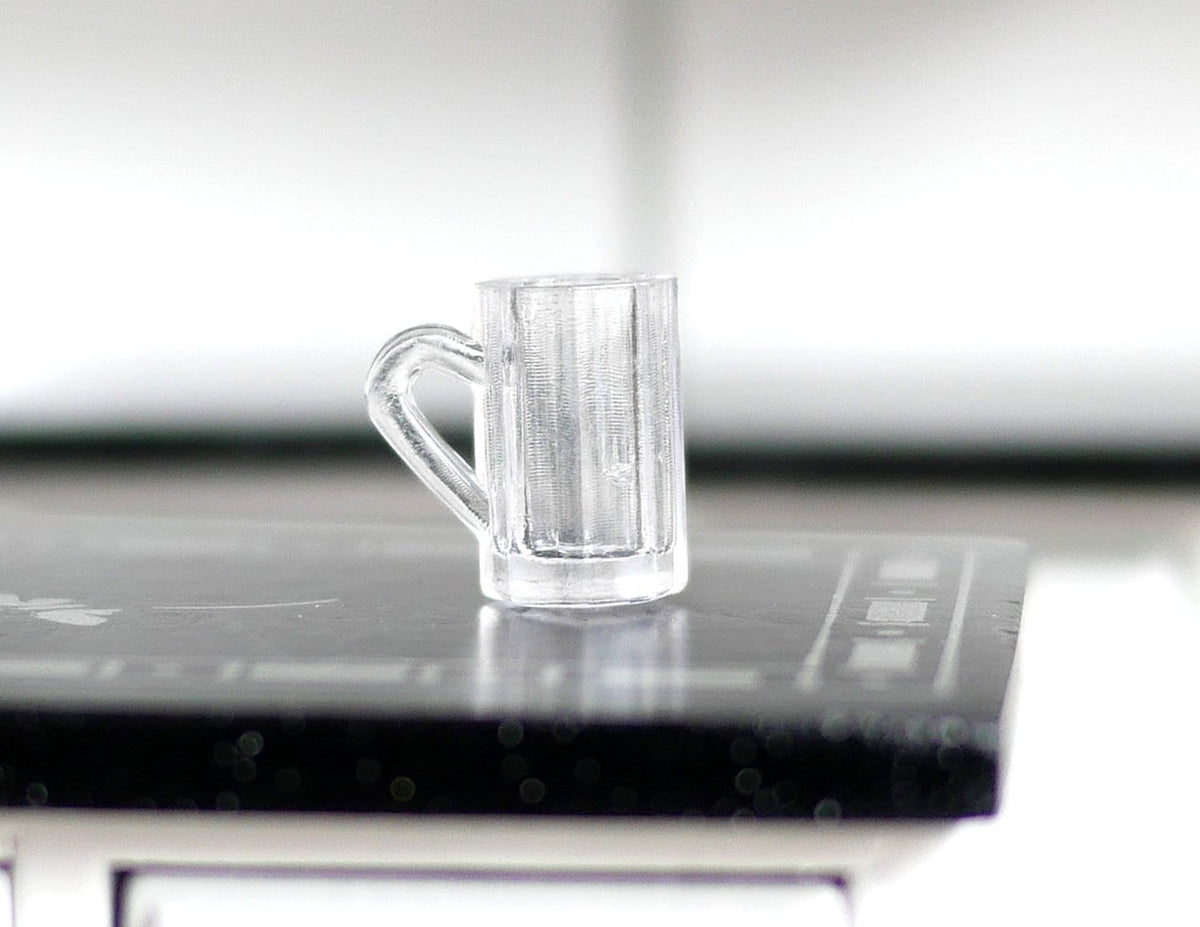 1:12 Scale Miniature Clear Glass Beer Mugs, Set of 2, 9/16 inch tall, DIY Dollhouse Supply