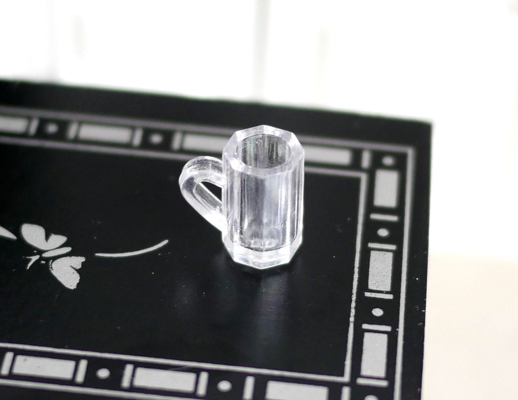 1:12 Scale Miniature Clear Glass Beer Mugs, Set of 2, 9/16 inch tall, DIY Dollhouse Supply