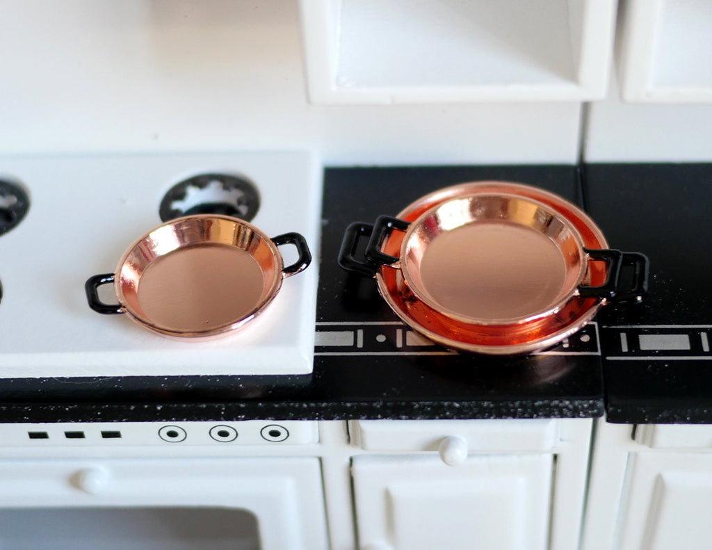 1:12 Scale Miniature Frying Pans, Set of 3, 1-3/4 inch long, DIY Dollhouse Supply (copper)