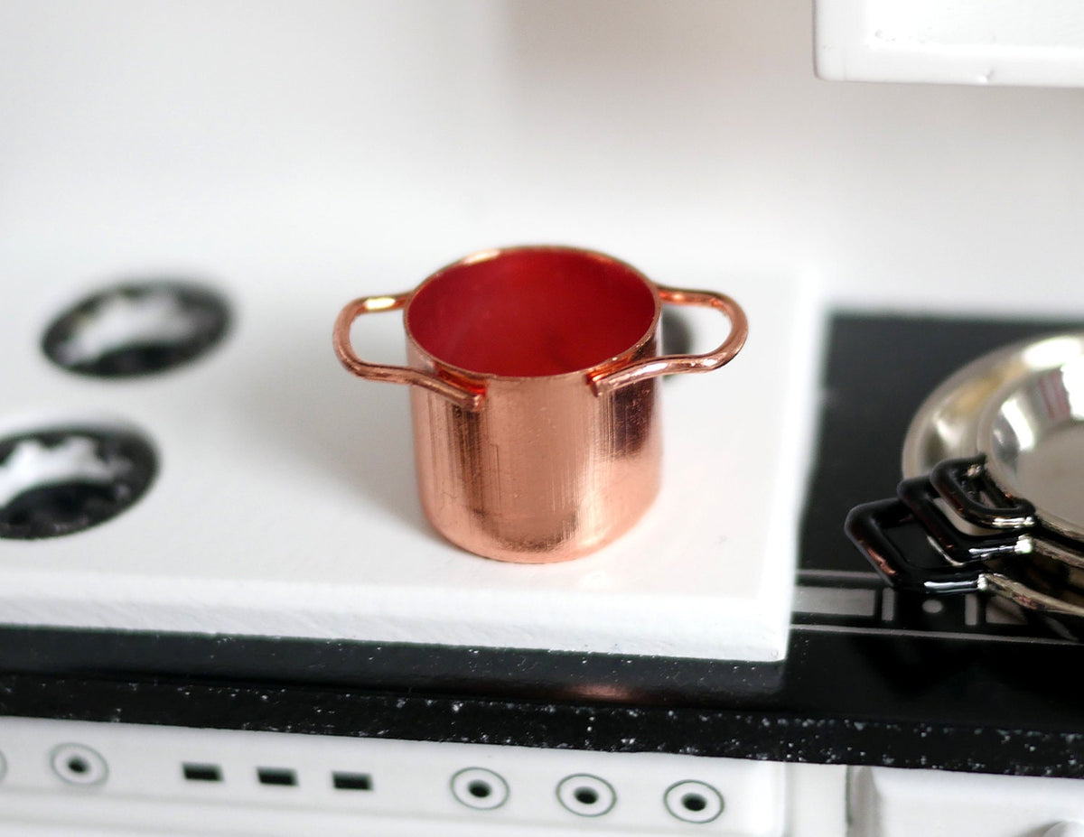 1:12 Scale Miniature Copper Plated Cooking Pot, 1-1/8 inch dia., DIY Dollhouse Supply