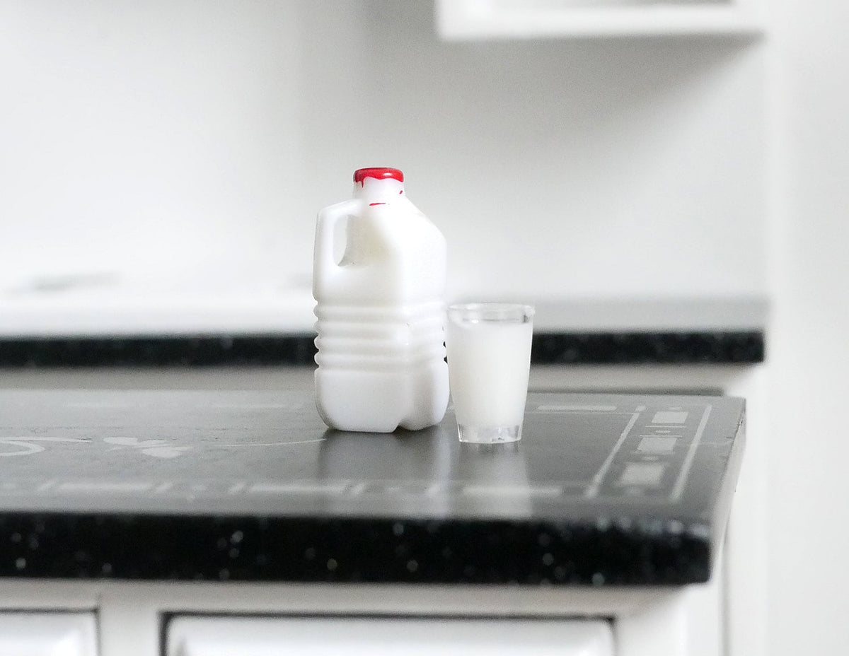 1:12 Scale Miniature Milk Jug and Glass of Milk, Set of 2, 13/16 inch tall, DIY Dollhouse Supply