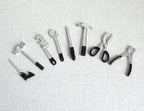 1:12 Scale Miniature Hand Tools, Set of 8, Hammer, Saw and Pliers, 1-1/8 inch long, DIY Dollhouse Supply (black and silver)
