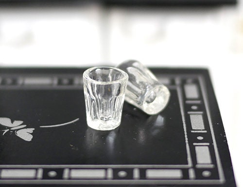 1:12 Scale Miniature Tumbler Drinking Glasses, Set of 2, 1/2 inch tall, DIY Dollhouse Supply (clear)