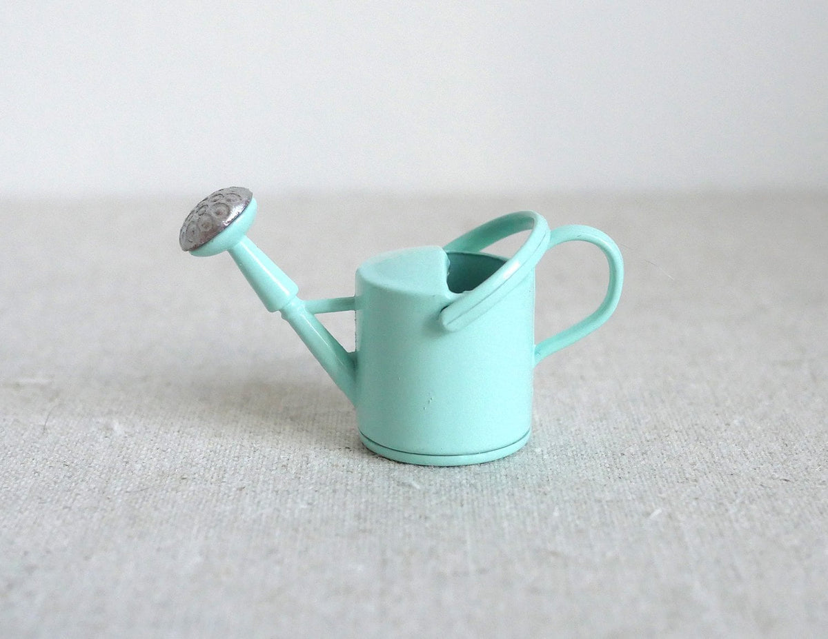 1:12 Scale Miniature Metal Watering Can with Spray Nozzle, 1 inch tall, DIY Dollhouse Supply (mint green)