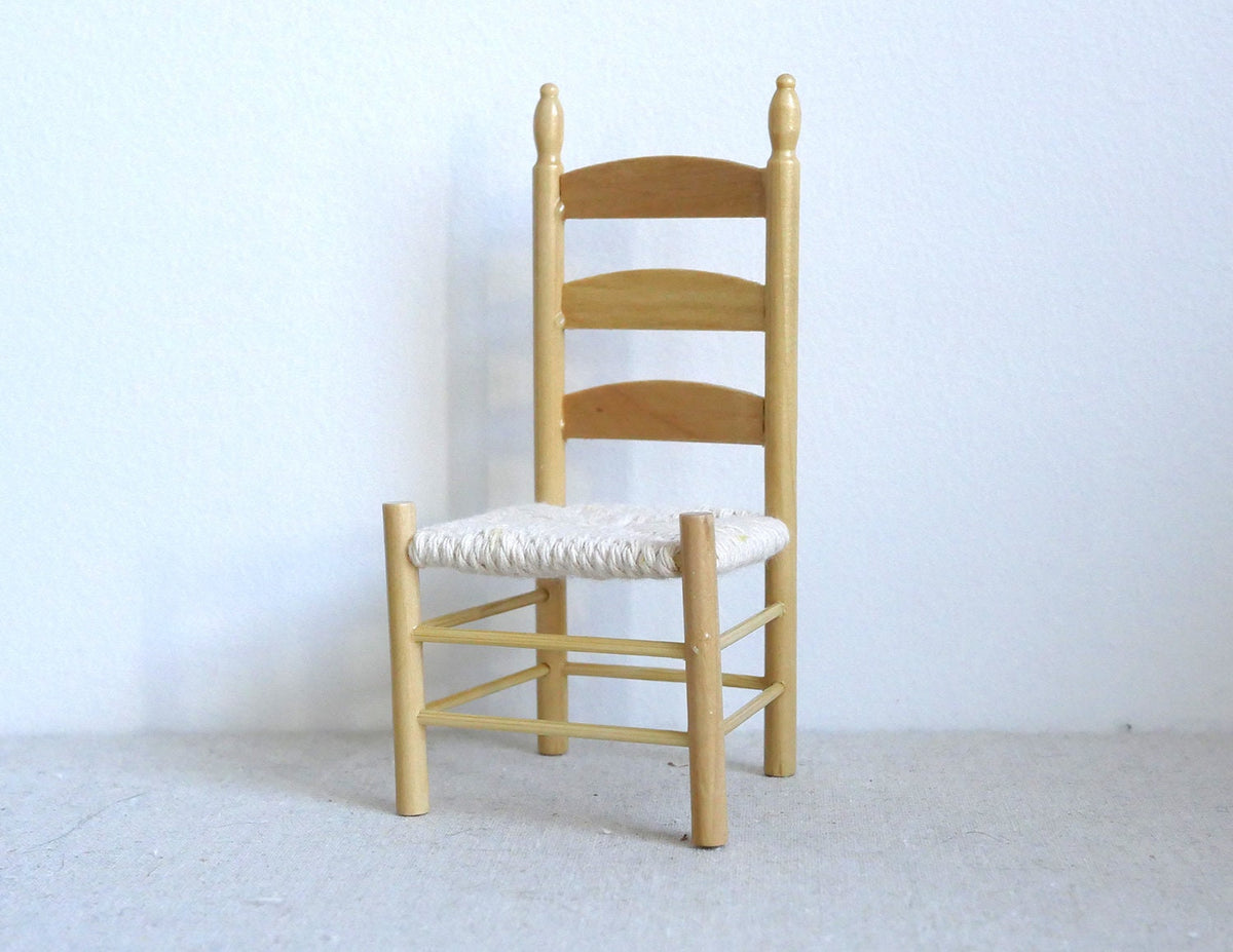 1:12 Scale Miniature Ladder Back Dining Chair with Woven Seat, 4-3/16 inch tall, DIY Dollhouse Supply (stained)