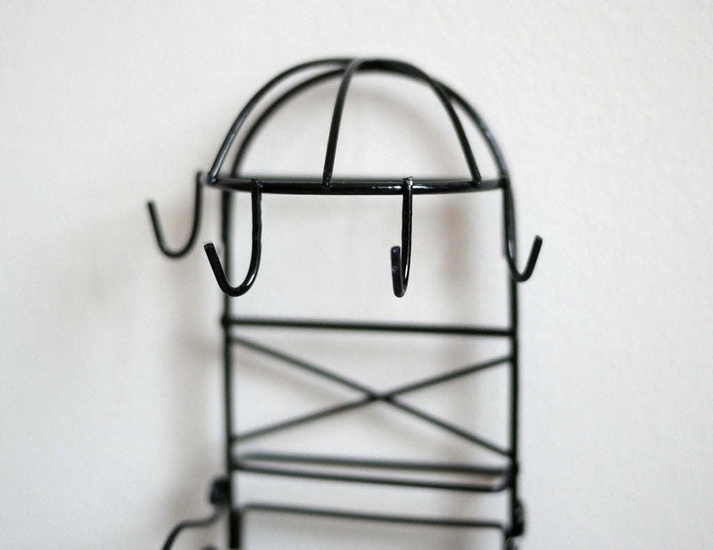 1:12 Scale Miniature Metal Baker's Rack, Arched Top with Hooks, Wood and Wire Shelves, 7-3/16 inch tall, DIY Dollhouse Supply (black)