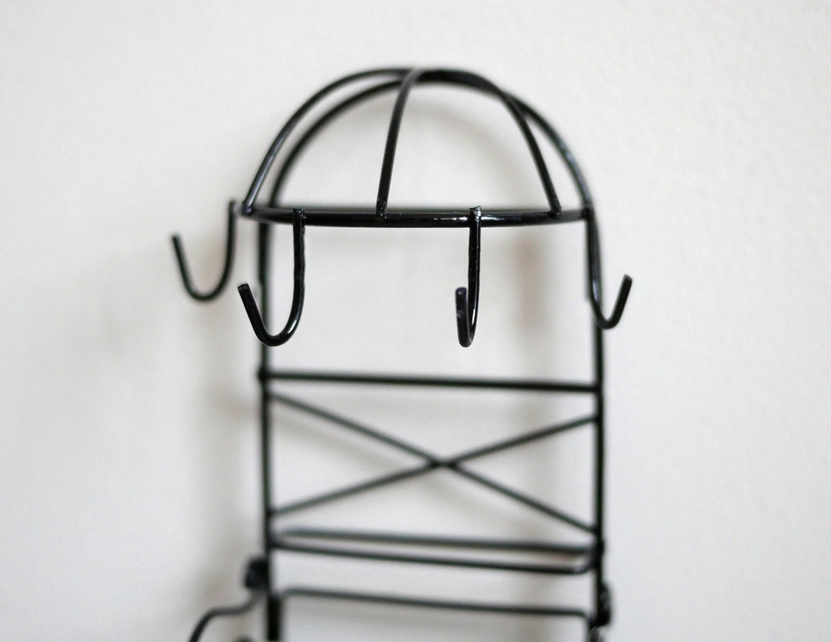 1:12 Scale Miniature Metal Baker's Rack, Arched Top with Hooks, Wood and Wire Shelves, 7-3/16 inch tall, DIY Dollhouse Supply (black)