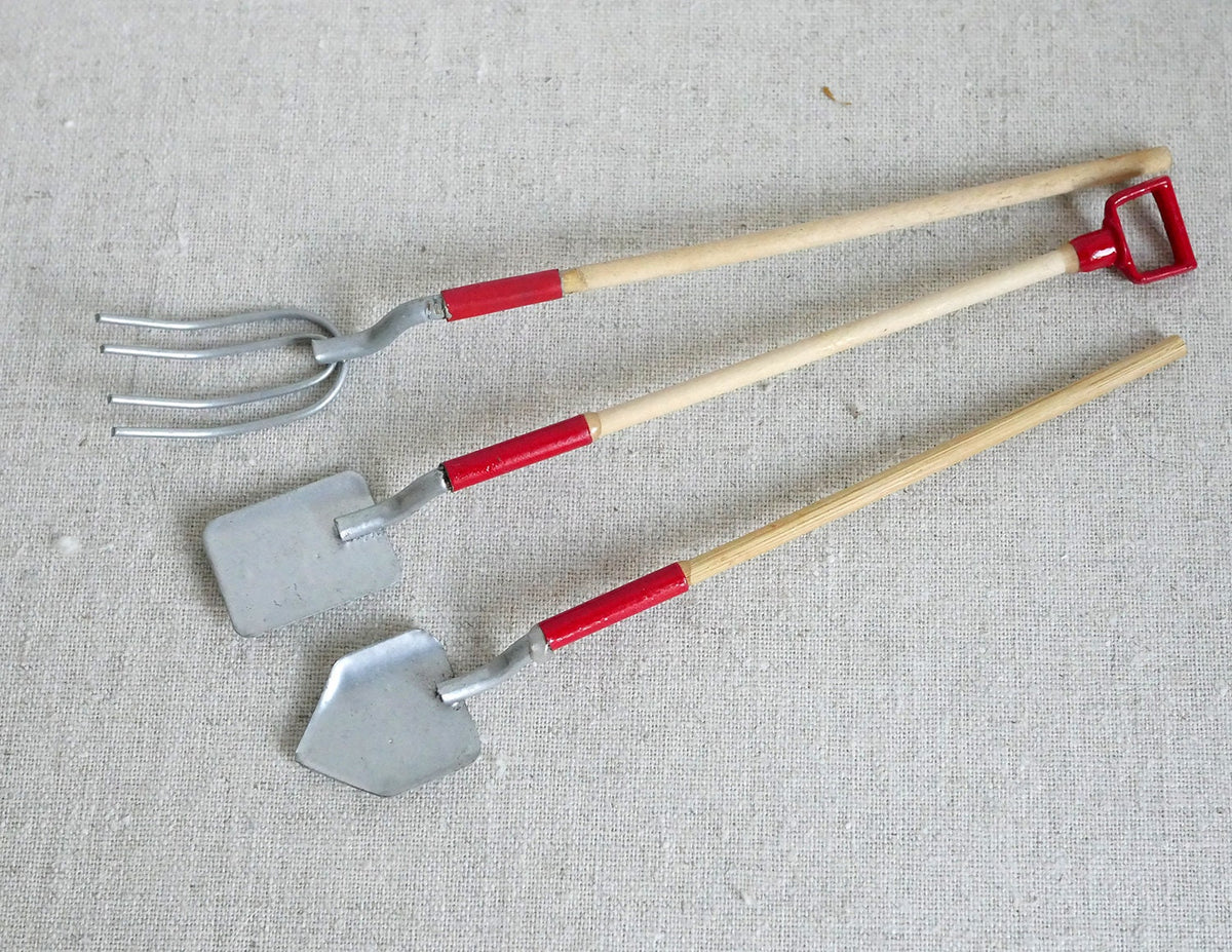 1:12 Scale Miniature Garden Tools with Wood Handles, Set of 3, 4-15/16 inch tall, DIY Dollhouse Supply