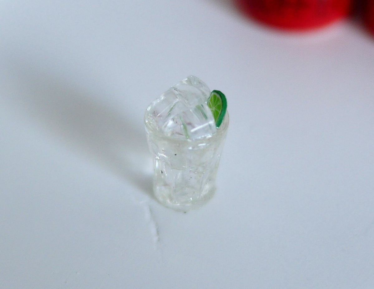 1:12 Scale Miniature Glass of Lime Soda with Ice, 1/2 inch tall, DIY Dollhouse Supply