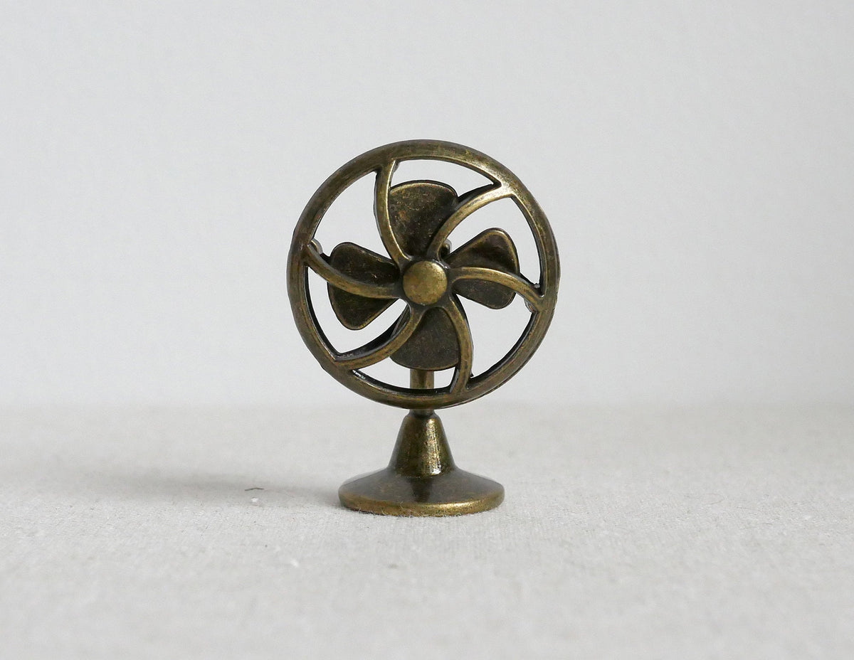 1:12 Scale Miniature Metal Old Style Desk Fan, 4 Blades, 5/8 inch tall, DIY Dollhouse Supply (antique gold)