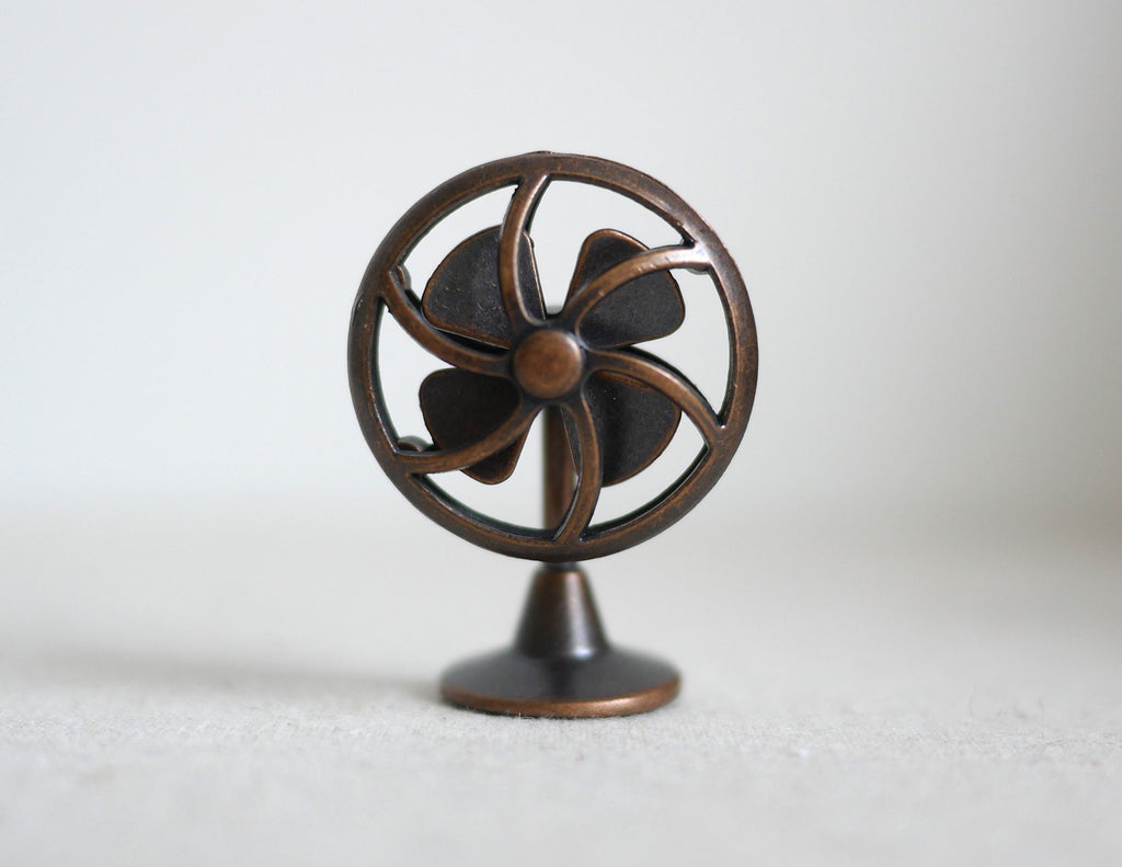 1:12 Scale Miniature Metal Old Style Desk Fan, 4 Blades, 5/8 inch tall, DIY Dollhouse Supply (bronze)