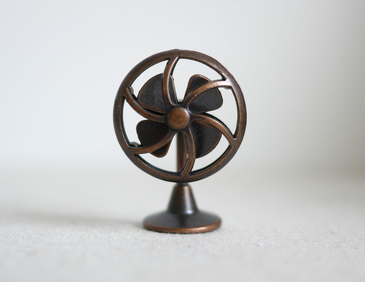 1:12 Scale Miniature Metal Old Style Desk Fan, 4 Blades, 5/8 inch tall, DIY Dollhouse Supply (bronze)