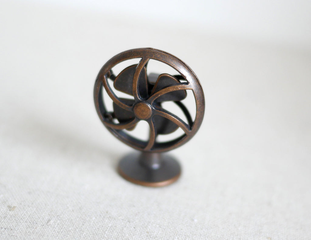 1:12 Scale Miniature Metal Old Style Desk Fan, 4 Blades, 5/8 inch tall, DIY Dollhouse Supply (bronze)