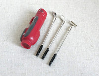 Dollhouse Miniature 4 piece Golf Club Set 3 silver style clubs with golf club bag (Red) E069