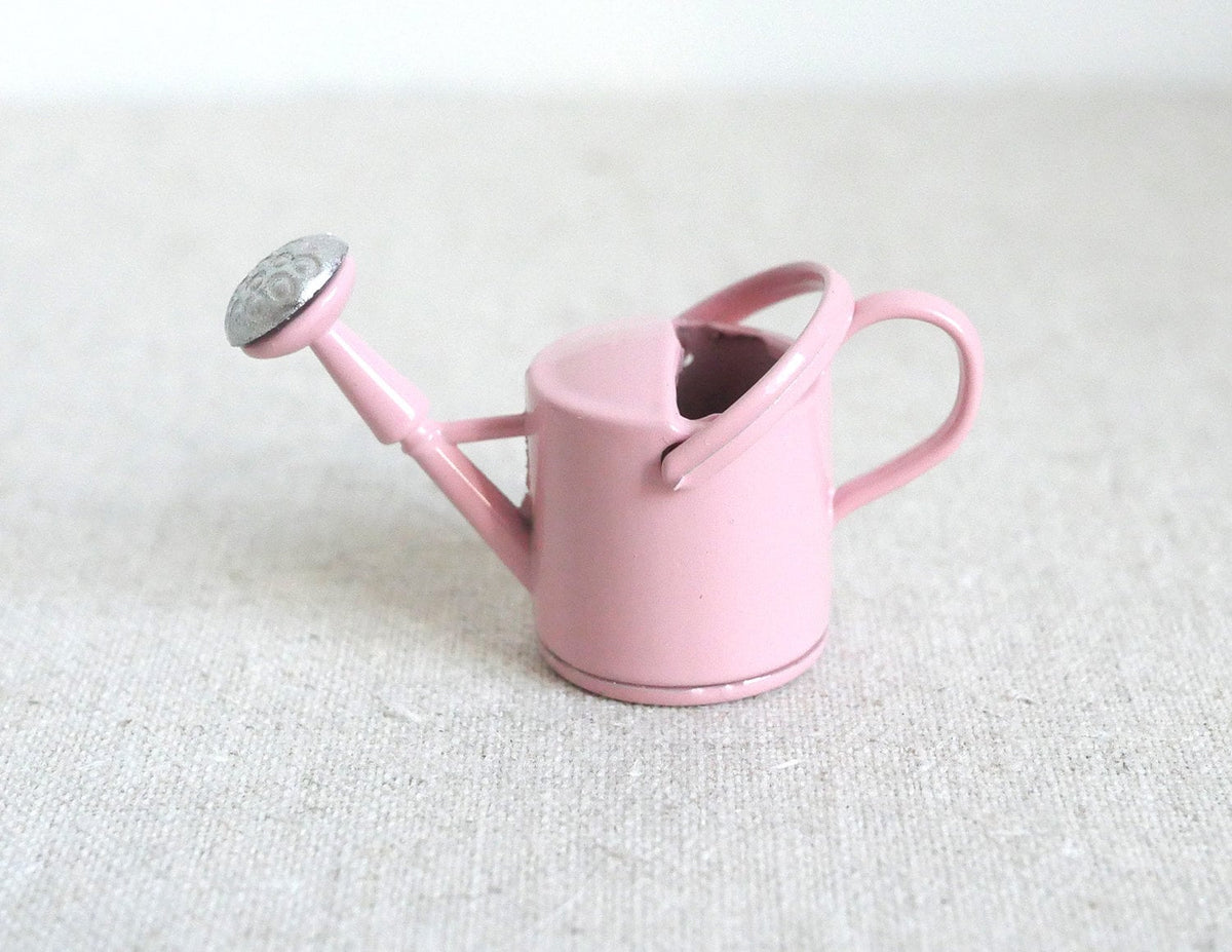 1:12 Scale Miniature Metal Watering Can with Spray Nozzle, 1 inch tall, DIY Dollhouse Supply (pink)