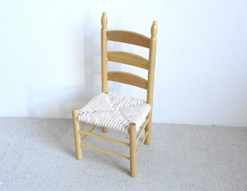 1:12 Scale Miniature Ladder Back Dining Chair with Woven Seat, 4-3/16 inch tall, DIY Dollhouse Supply (stained)